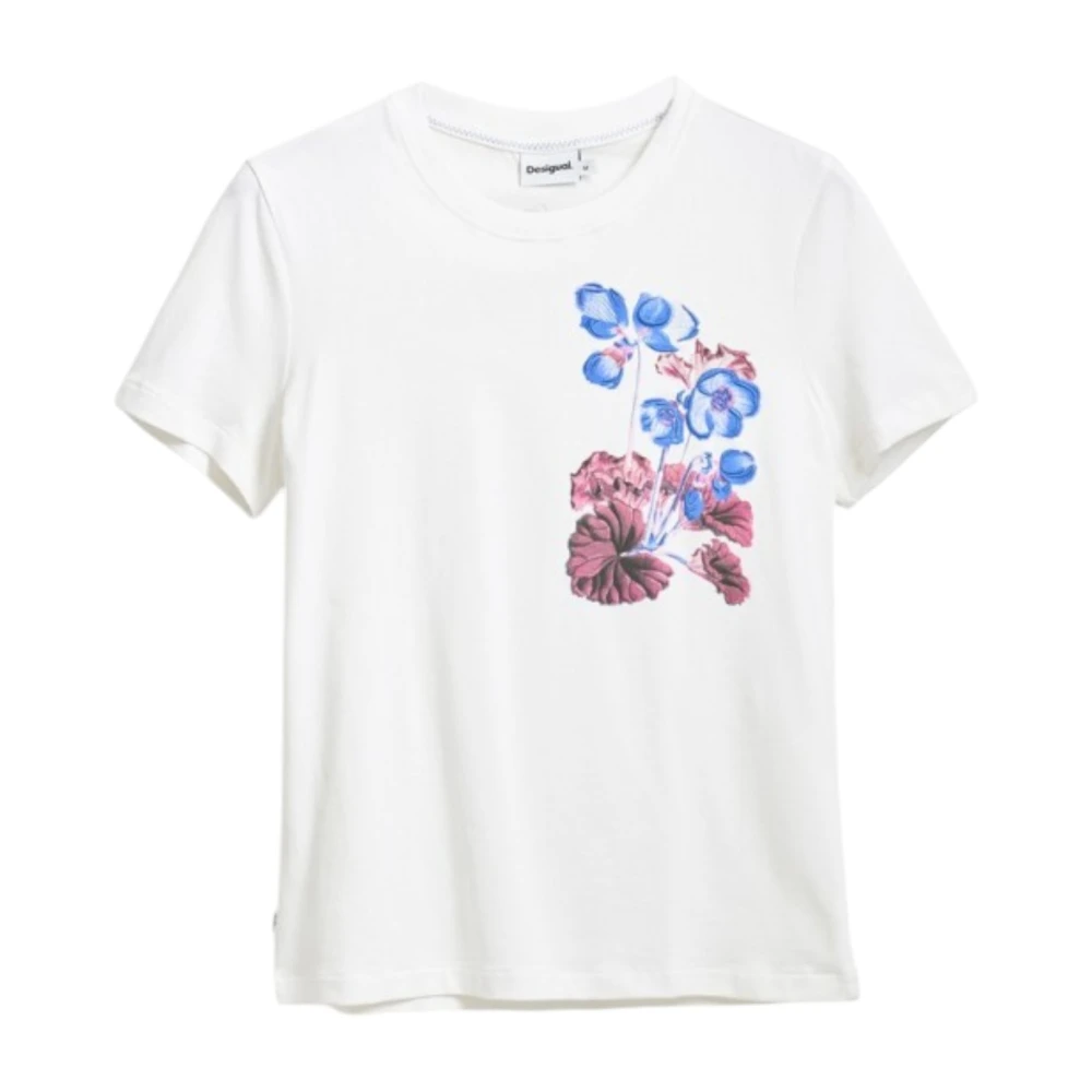 Desigual Women's White T-Shirts,, Stylish Printed T-Shirt For Extra Small