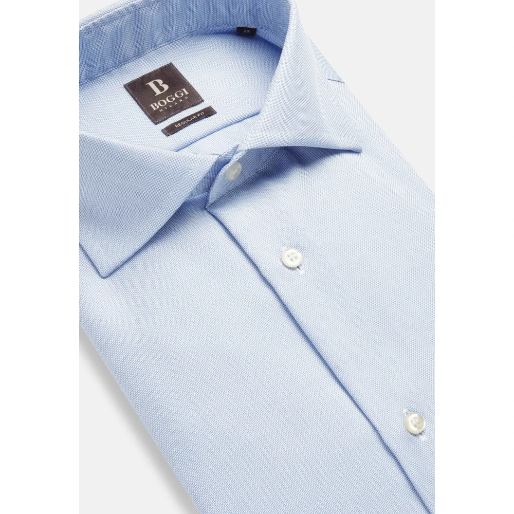 Boggi Milano Regular Fit Katoenen Dobby Overhemd Blue Heren