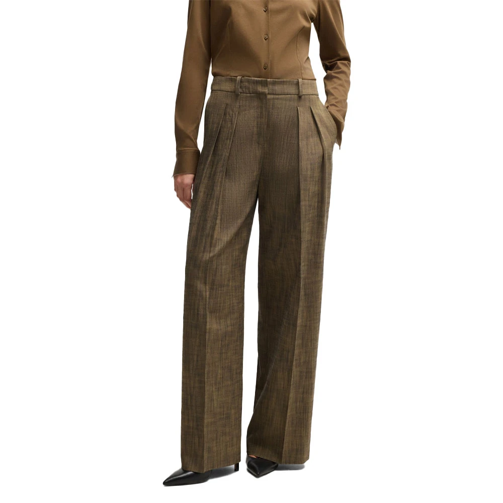 Hugo Boss Melange Sharkskin Broek met Wijde Pijpen Green Dames