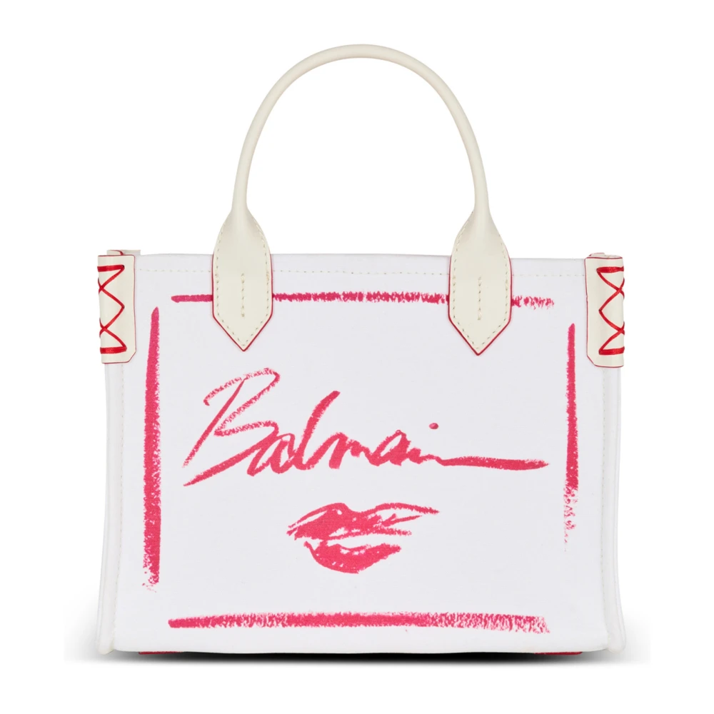 Balmain Kleine B-Leger tote tas met Lippenstift print White Dames