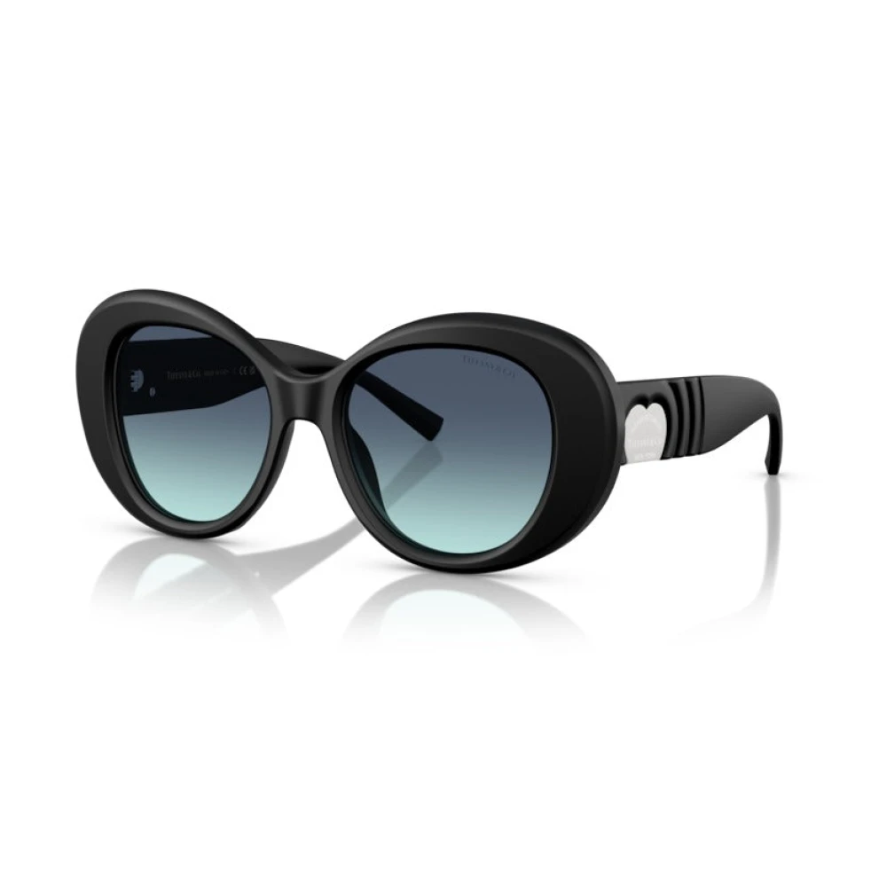 Tiffany Women's Black Heart Detail Oval Sunglasses
