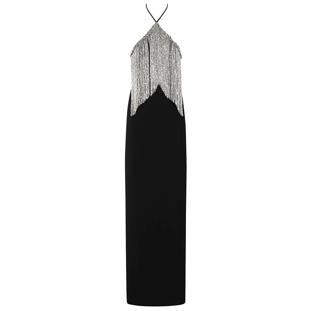 Amen Crepe jurk met franjes Black Dames