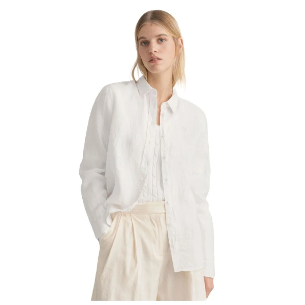 Gant Regular Linnen Overhemd in Chambray White Dames