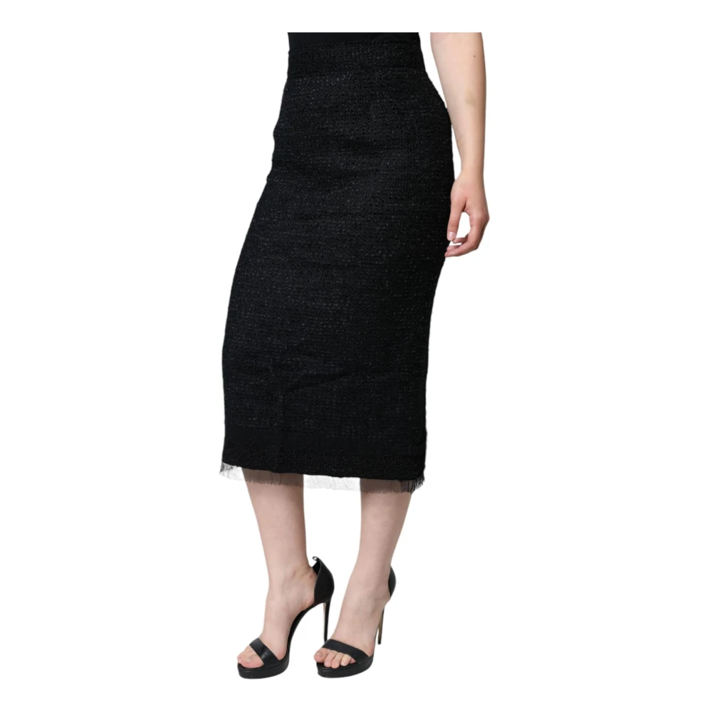 Dolce & Gabbana Zwarte Wol Midi Potlood Rok Rits Black Dames