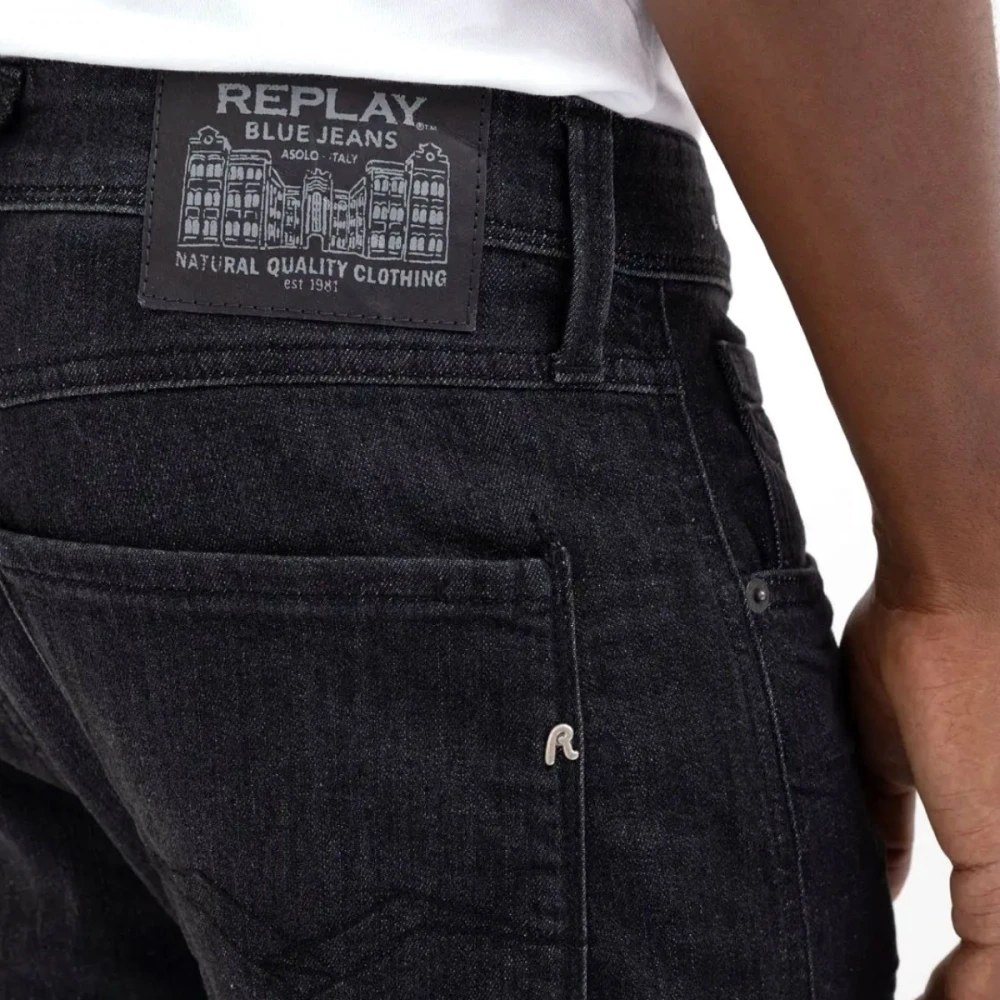 Replay Slim Fit Zwarte Delavé Broek Black Heren