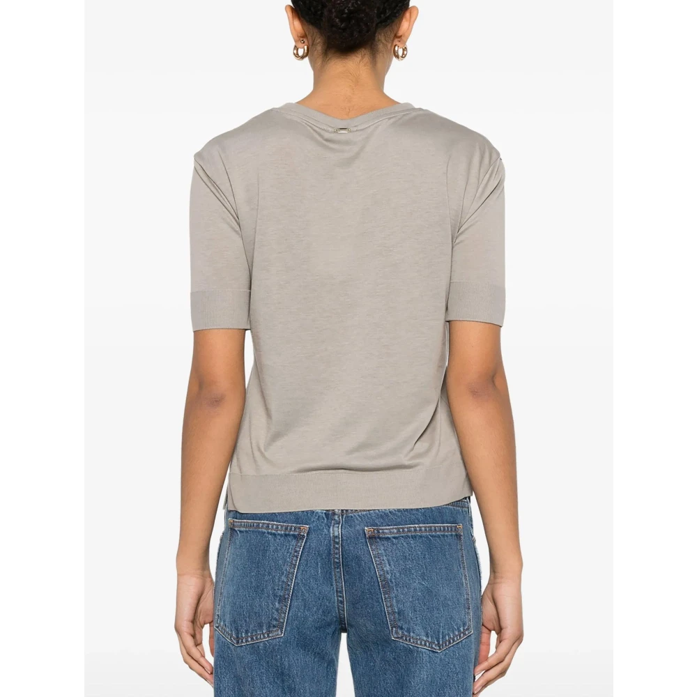 Herno Grijze Trui Geribbelde Boorden Korte Mouwen Gray Dames