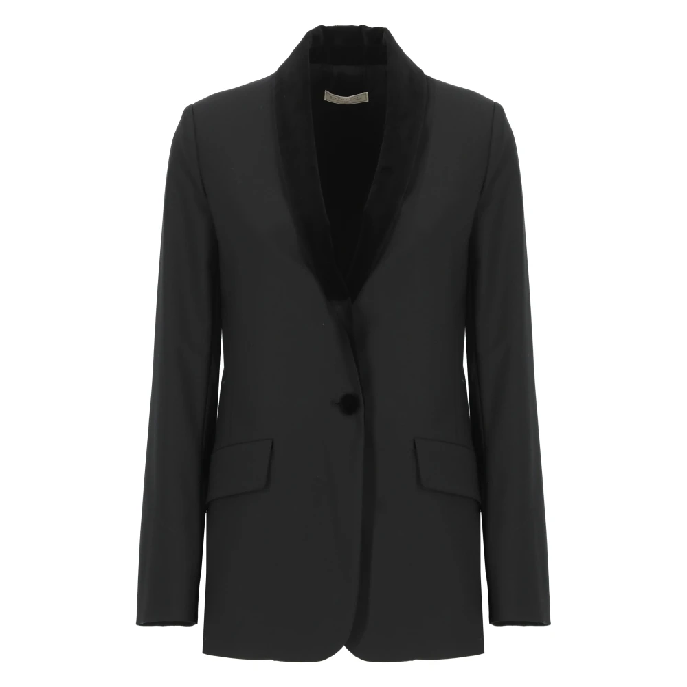 Antonelli Firenze Zwart Wollen Blazer Velvet Kraag Black Dames