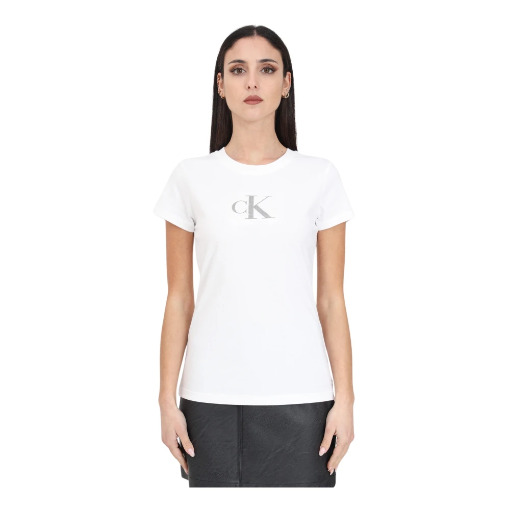 Calvin Klein Jeans Witte T-shirt met paillettenprint White Dames