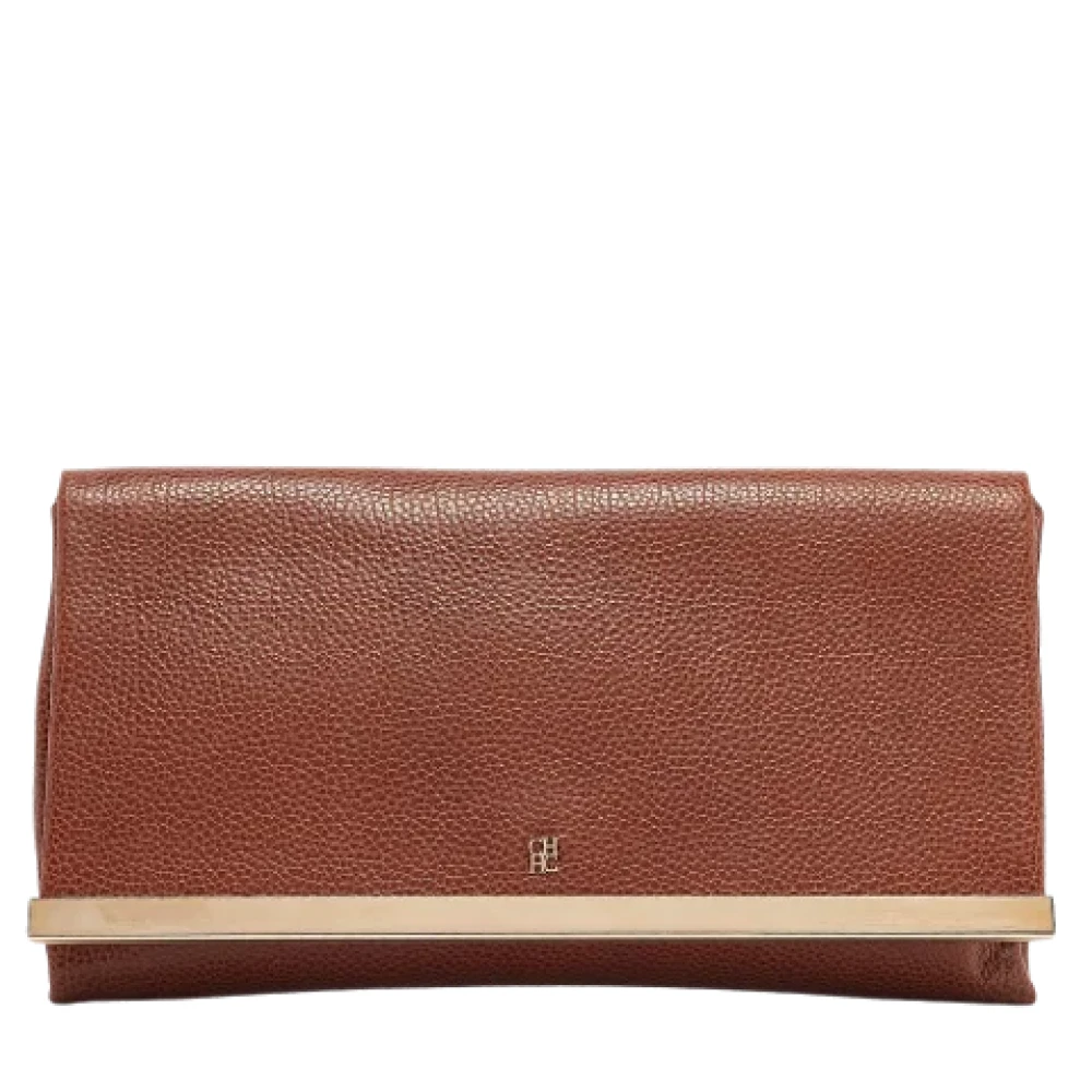 Carolina Herrera Pre-owned Leather clutches Brown Dames