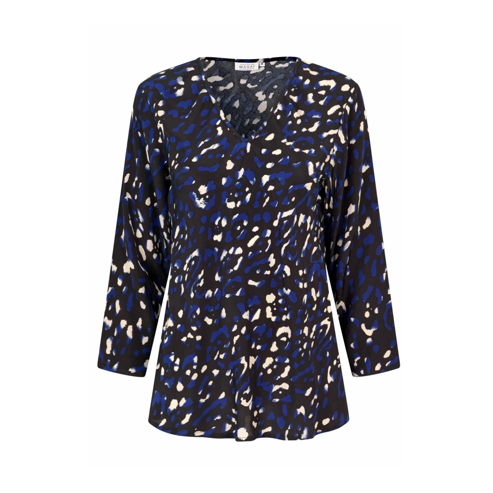 Masai Blauwe V-hals Top Middeleeuwse Stijl Multicolor Dames