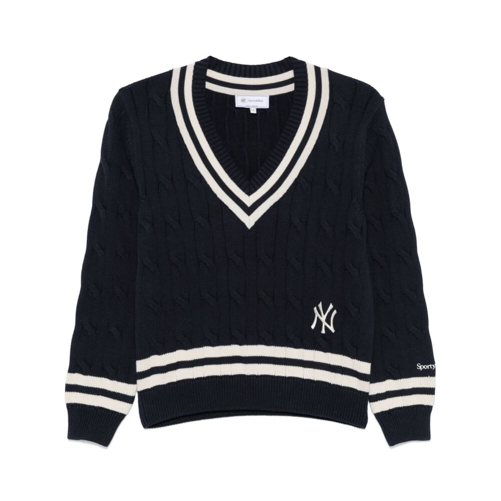 Sporty & Rich Navy Blue Kabeltrui Blue Dames