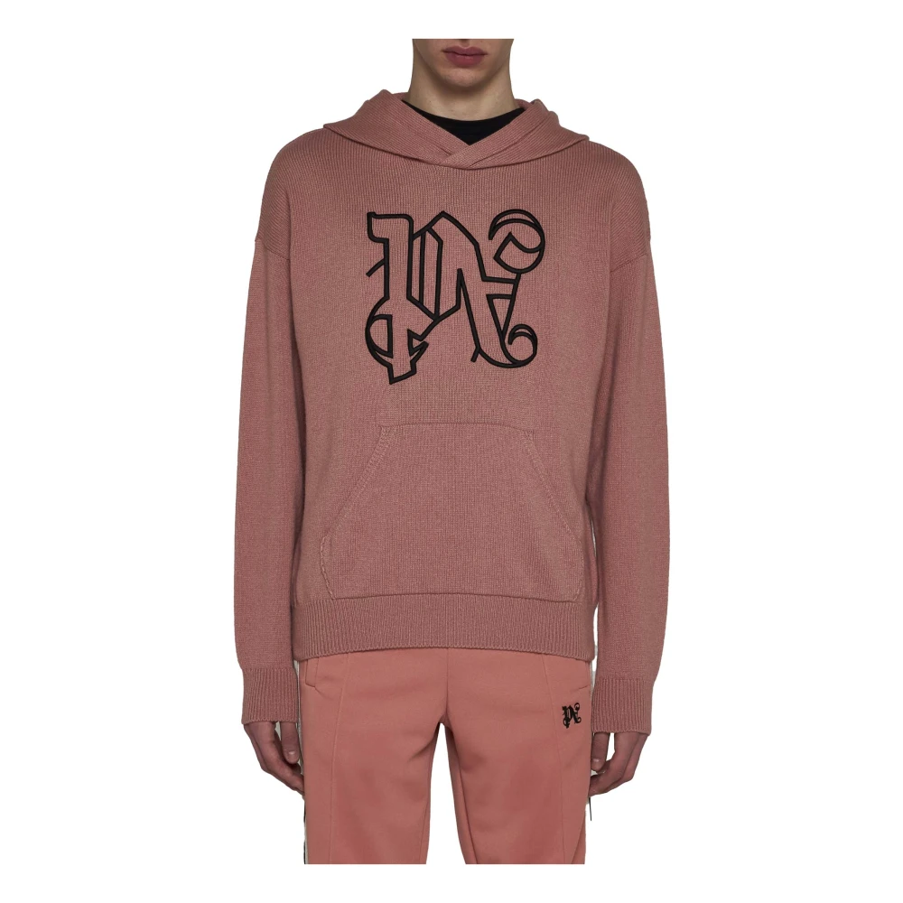 Palm Angels Zwarte Hoodie met Geborduurd Logo Brown Heren