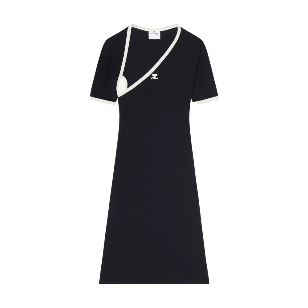 Courrèges Zwart Wit Katoenen Trapeze Jurk Black Dames