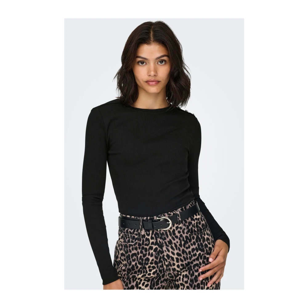Only Geknoopte lange mouw ronde hals T-shirt Black Dames
