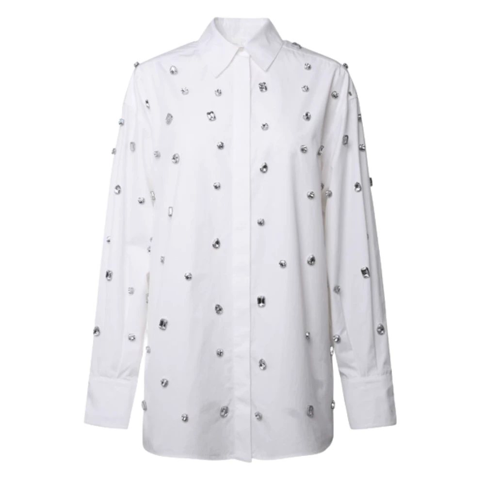 SPORTMAX Oversized Wit Katoenen Poplin Shirt met All Over Strass Applicatie White Dames
