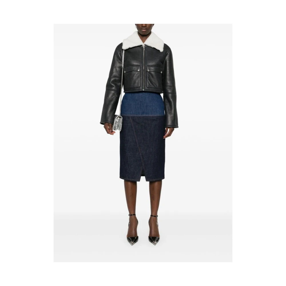 Dolce & Gabbana Zwarte Leren Shearling Jas Black Dames