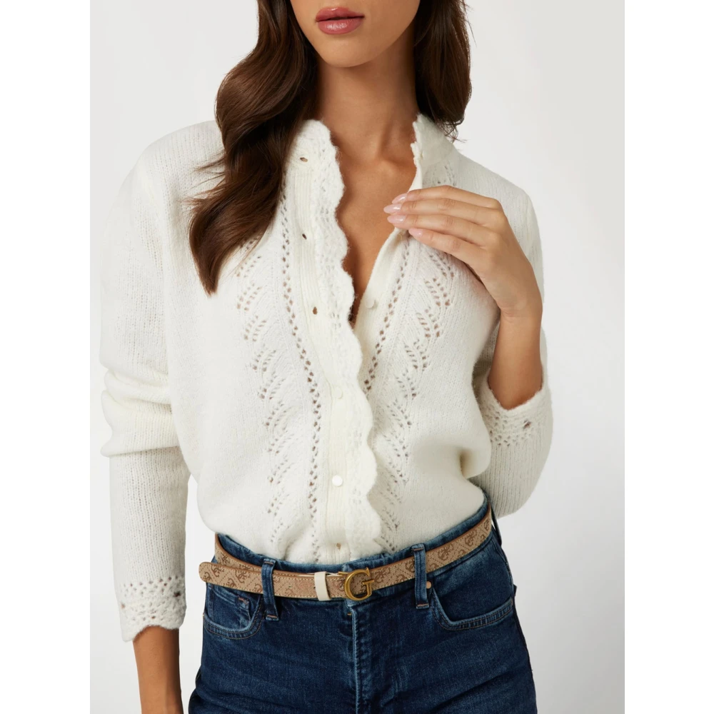 Guess Gebreide Cardigan met Koreaanse Kraag White Dames