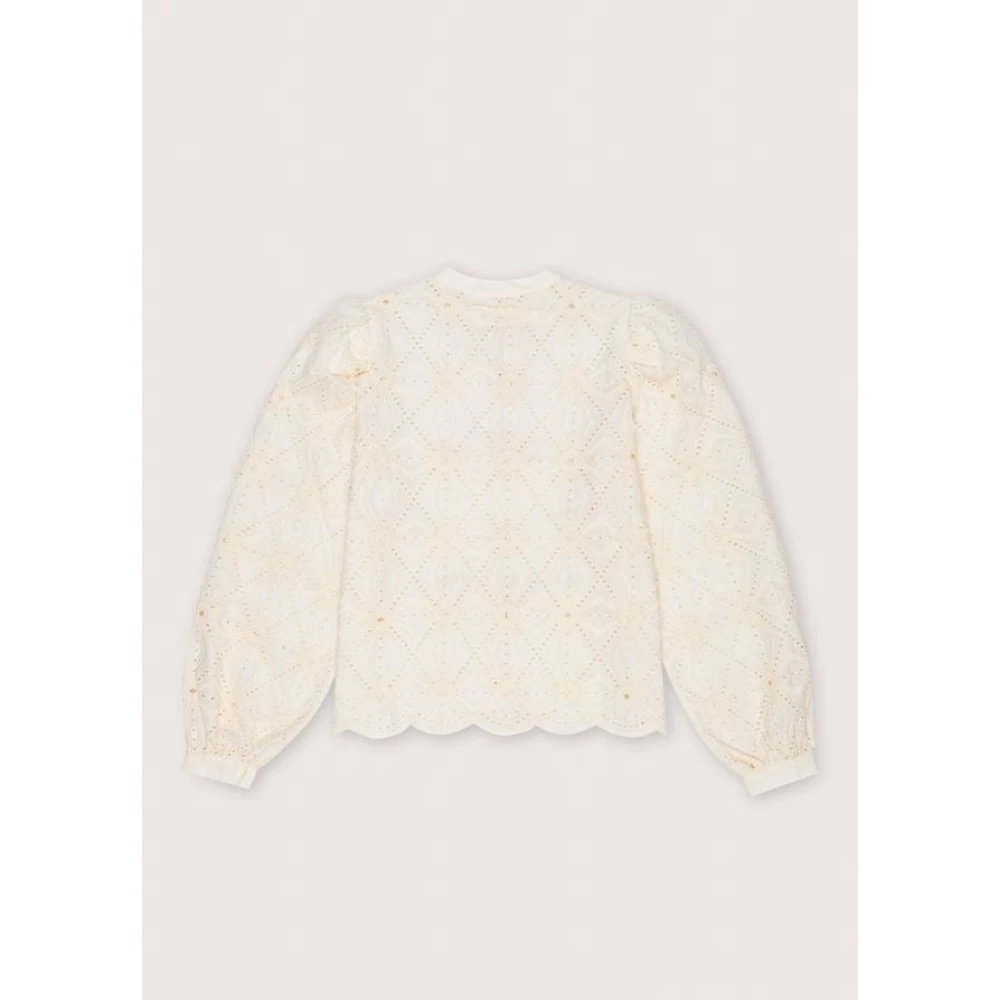 The New Society Blouse met geborduurde voile en pofmouwen Beige Dames