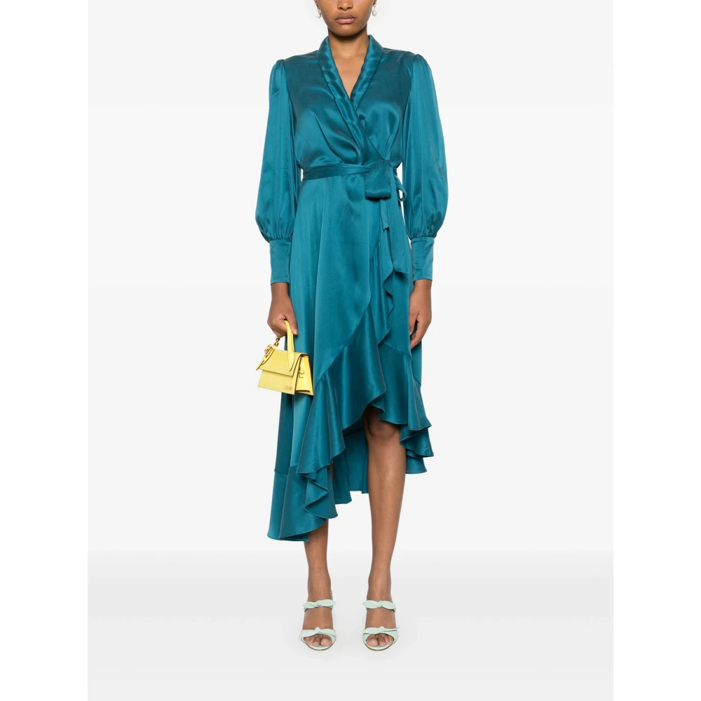 Zimmermann Blauwe Wrap Front Gerimpelde Mini Jurk Blue Dames