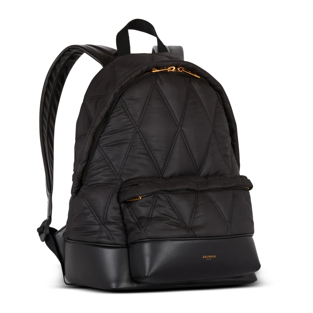 Balmain Gewatteerde nylonrugzak met diamantmotief Black Heren