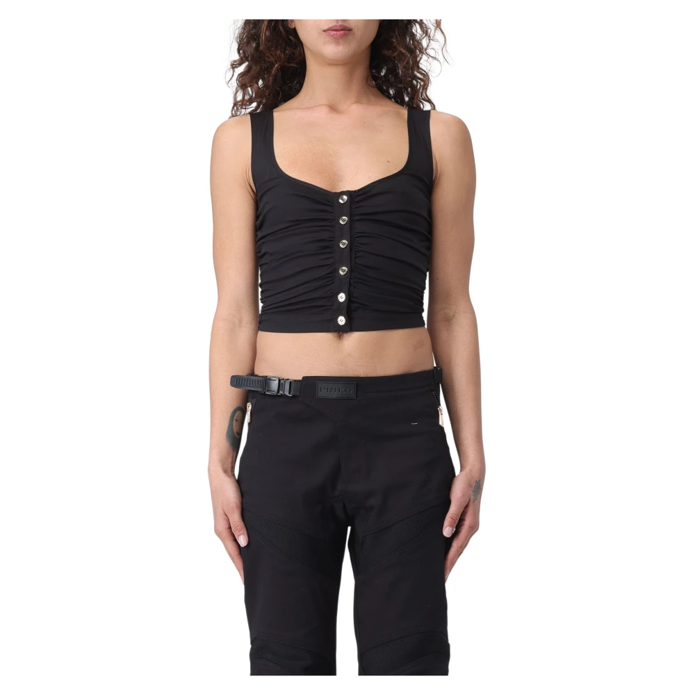 Pinko Stretch Popeline Mouwloze Top Black Dames