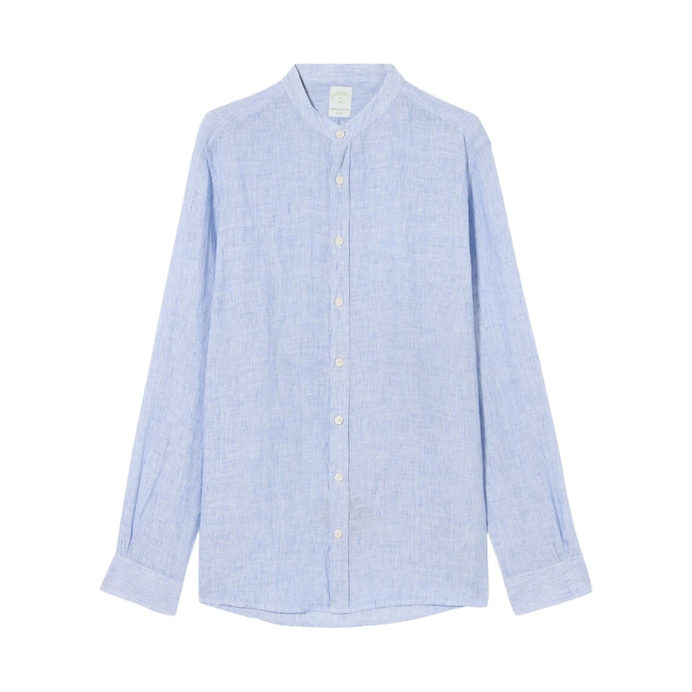 Brooks Brothers Slim Fit Linnen Gestreept Overhemd met Opstaande Kraag Blue Heren