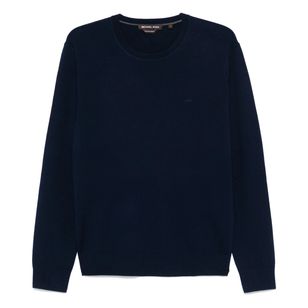 Michael Kors Men's Blue Round-Neck Knitwear, Xl, Midnight Merino Crew Embroidered Jumper