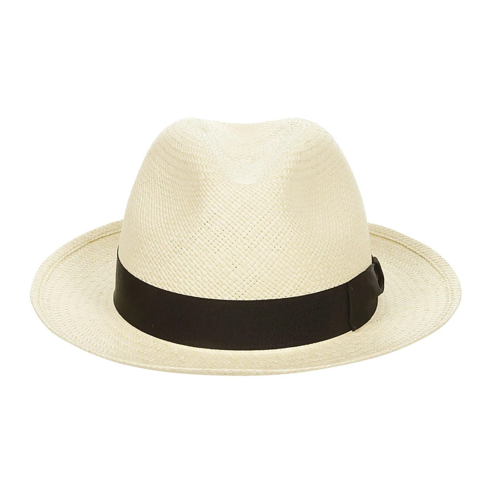Borsalino Witte Stro Panama Hoed met Zwarte Band Beige Heren
