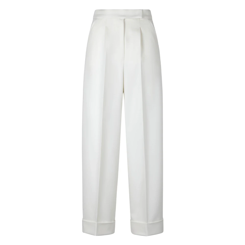 Max Mara White Wide Trousers, Female, Xs, High-Waisted Wool Trousers