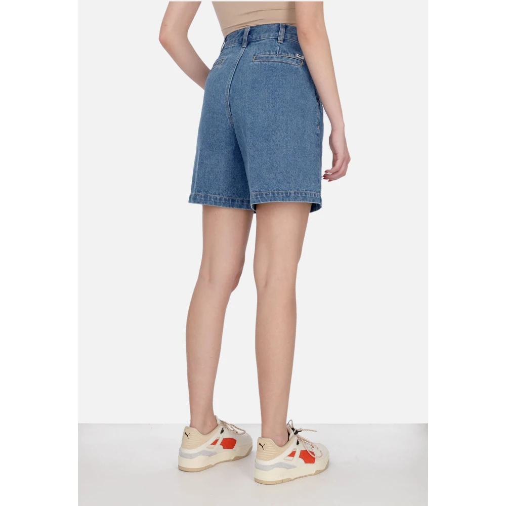 Obey Geplooide Korte Jeans Licht Indigo Blue Dames
