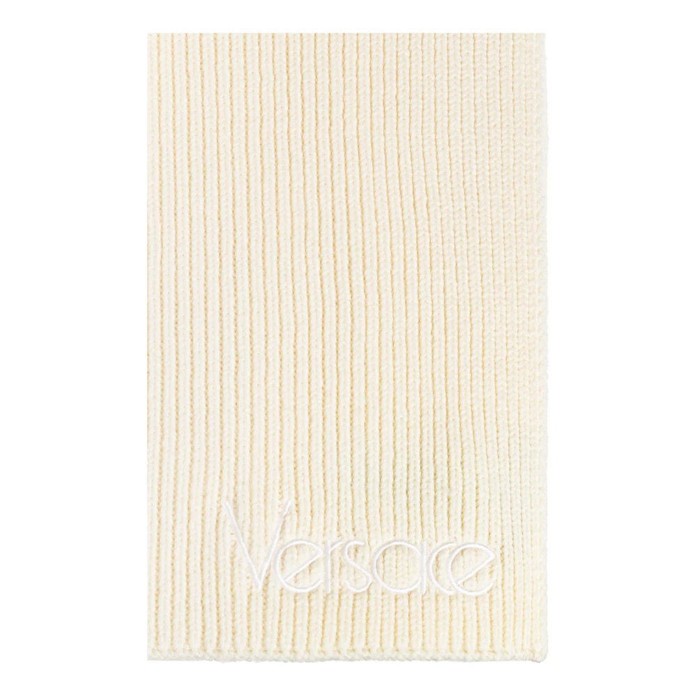 Versace Wollen sjaal met logo Beige Dames