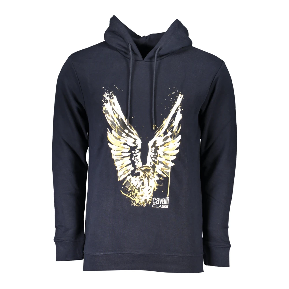 Cavalli Class Blue Hoodie With Long Sleeves And Logo Print - Male - Hoodies - L - Sweatshirts & Hoodies