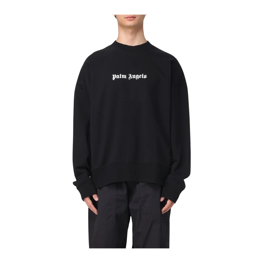 Palm Angels Men's Black Crewneck Sweatshirt Stylish Comfortable Large