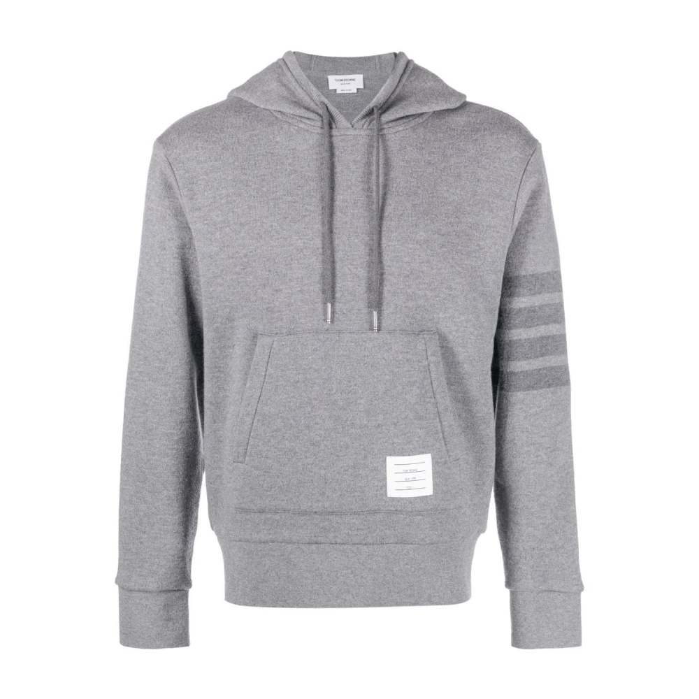 Thom Browne Grijze Sweatshirt met Logo Patch en Gestreept Detail Gray Heren