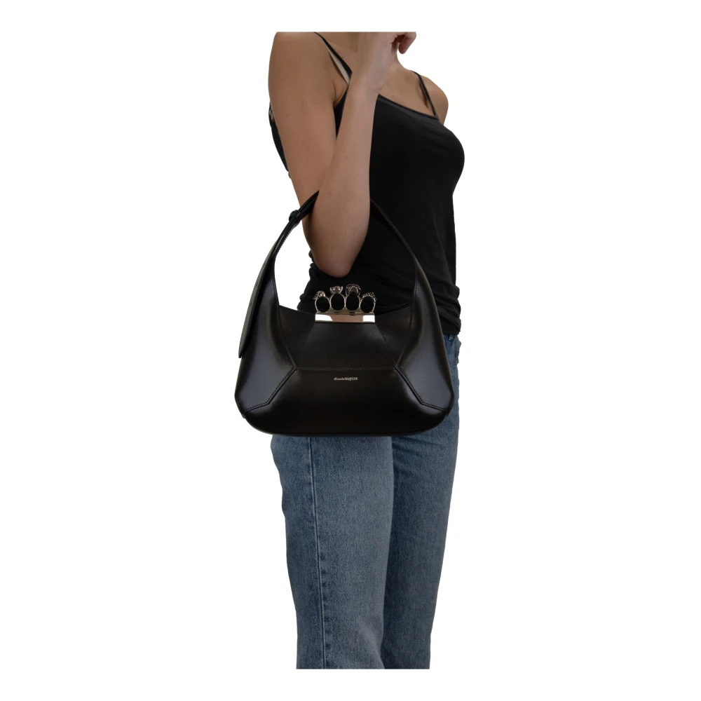 alexander mcqueen Luxe leren handtas met magnetische sluiting Black Dames