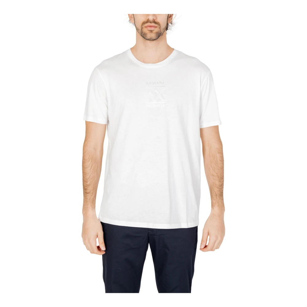 Armani Exchange Men's White T-Shirts,, Plain Round Neck T-Shirt Medium