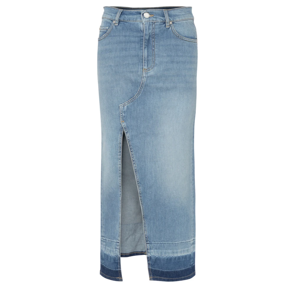 Pinko Blauwe denim lange rok met split Blue Dames