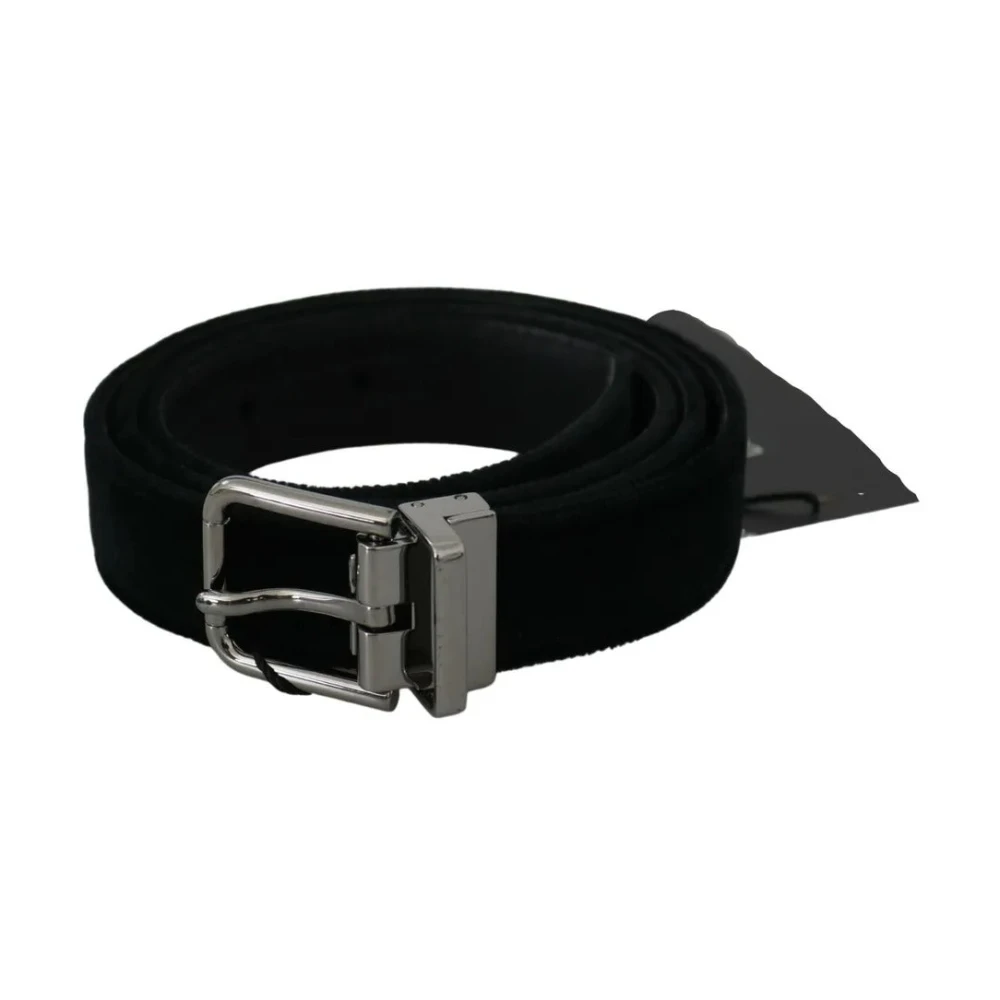 Dolce & Gabbana Women's Black Belts, One Size, Velvet Belt With Silver Buckle