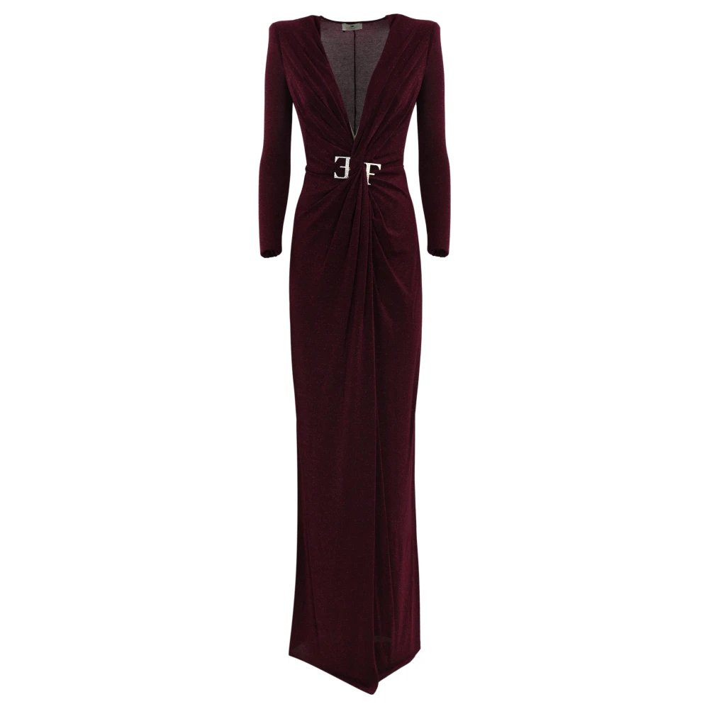 Elisabetta Franchi Lange Rode Jurk met Logo Accessoire Red Dames