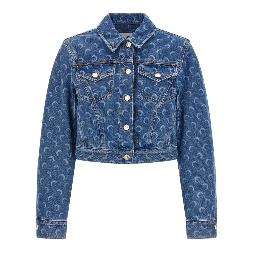 Marine Serre Blue Denim Jackets, Female, S, Moon Laser Denim Cropped Jacket