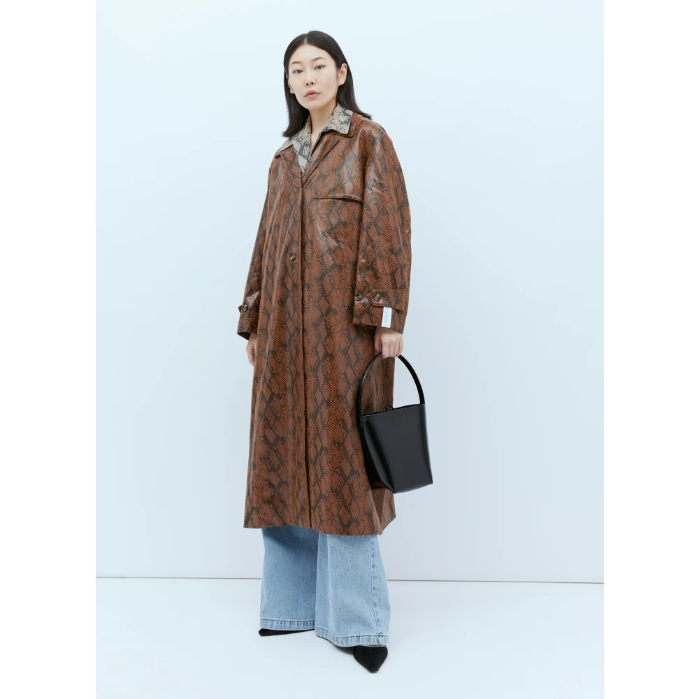 Rokh Faux Snakeskin Embossed Coat Brown Dames