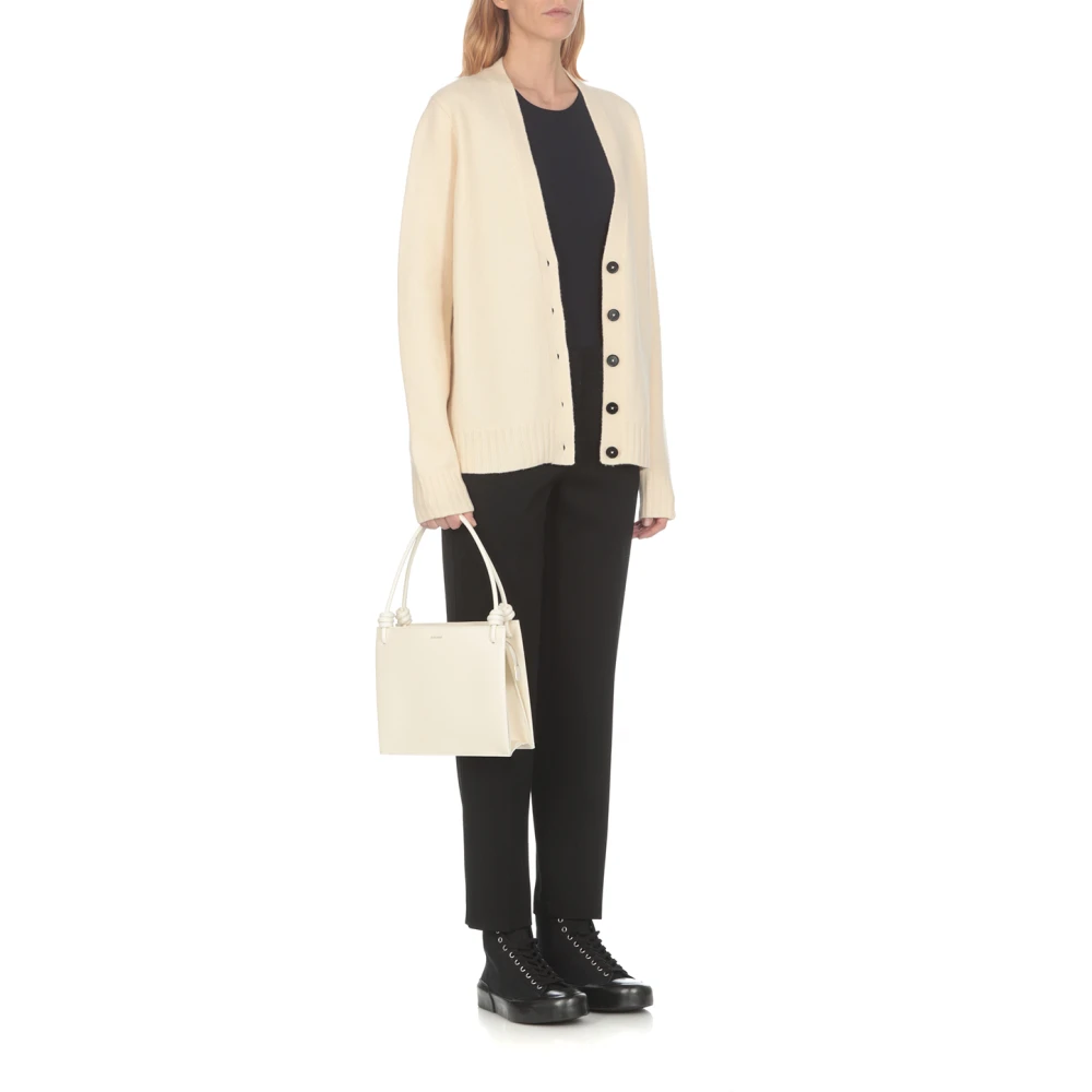 Jil Sander Ivoor wollen Cardigan met V-hals Beige Dames