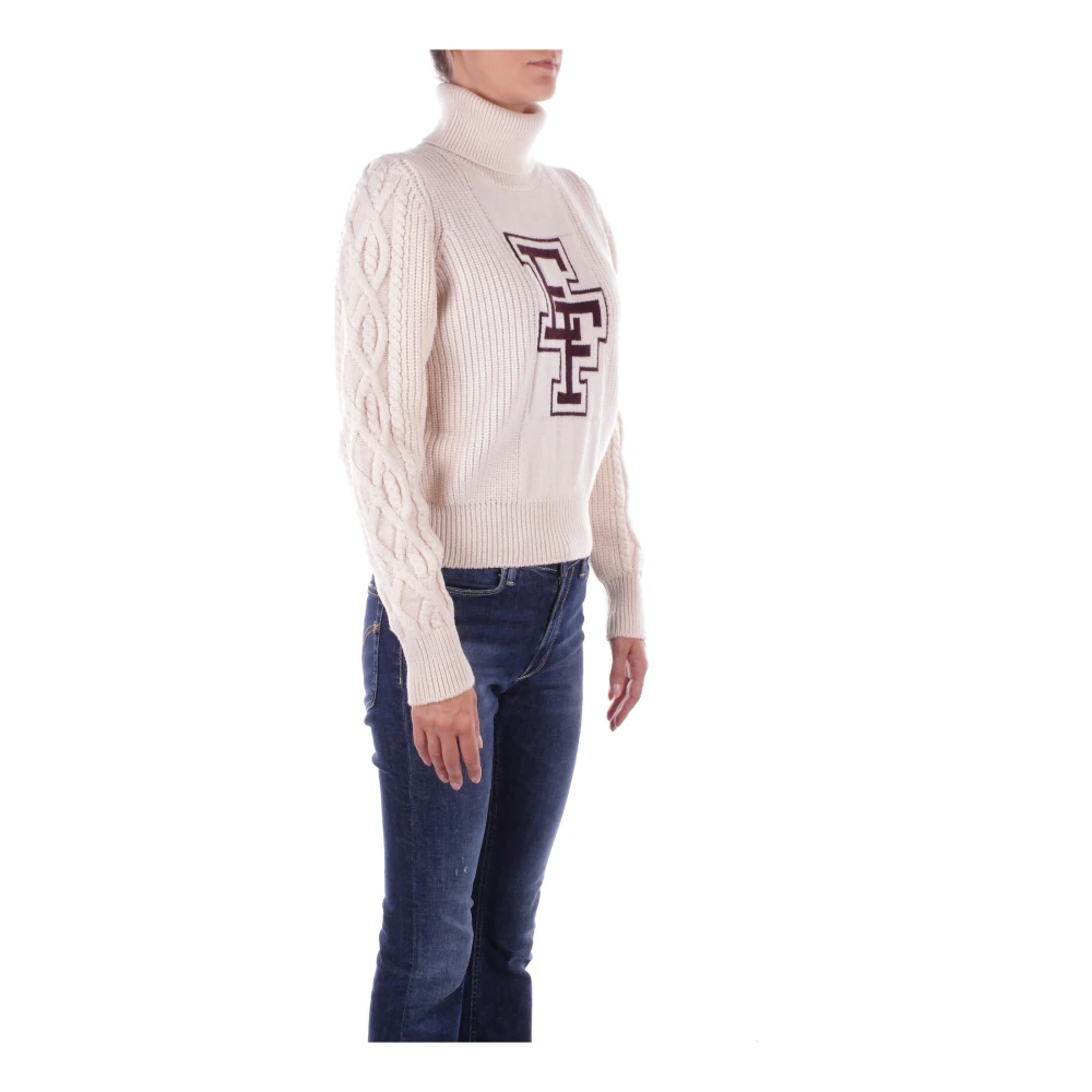 Elisabetta Franchi Trui met hoge hals en geborduurde details Beige Dames