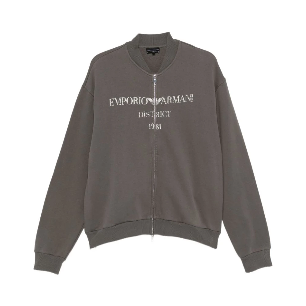 Emporio Armani , Bomber Jackets, Male, Gray, L, Logo Cotton Bomber Jacket