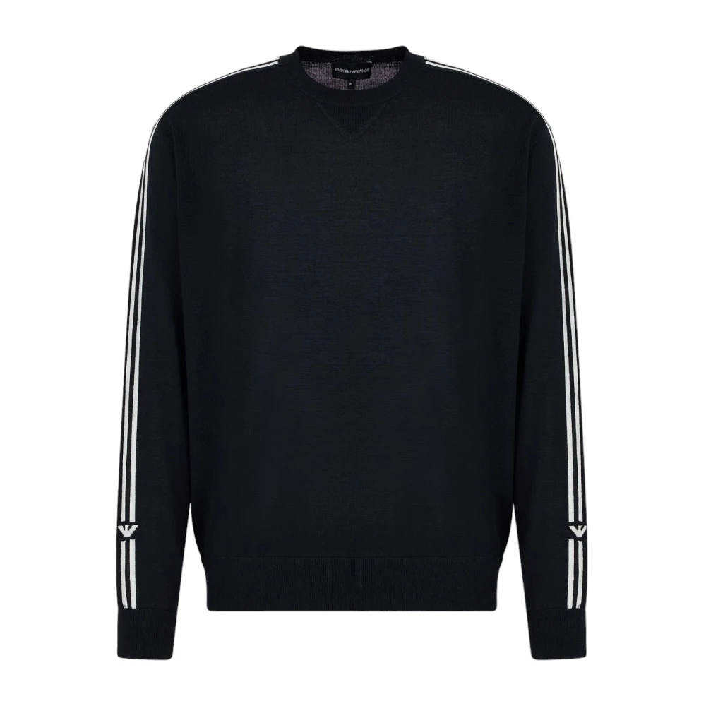 Emporio Armani Men's Black Wool Crewneck Logo Sweatshirt - Round-Neck Knitwear - L - Knitwear