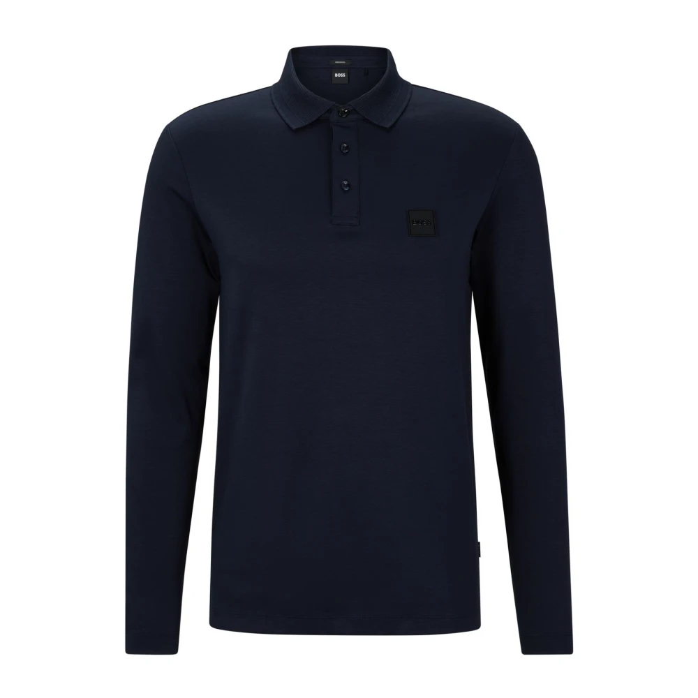 Boss Long Sleeve Jersey Polo Shirt Blue Heren