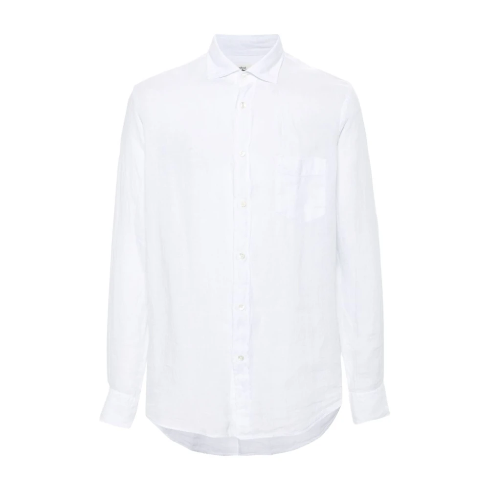 Hartford Witte Linnen Slub Overhemd White Heren