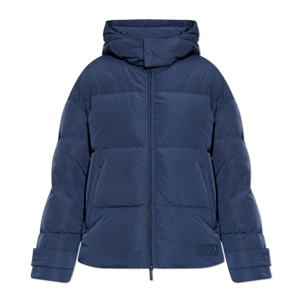 Emporio Armani Damen Blau Daunenjacke Mit Abnehmbarer Kapuze