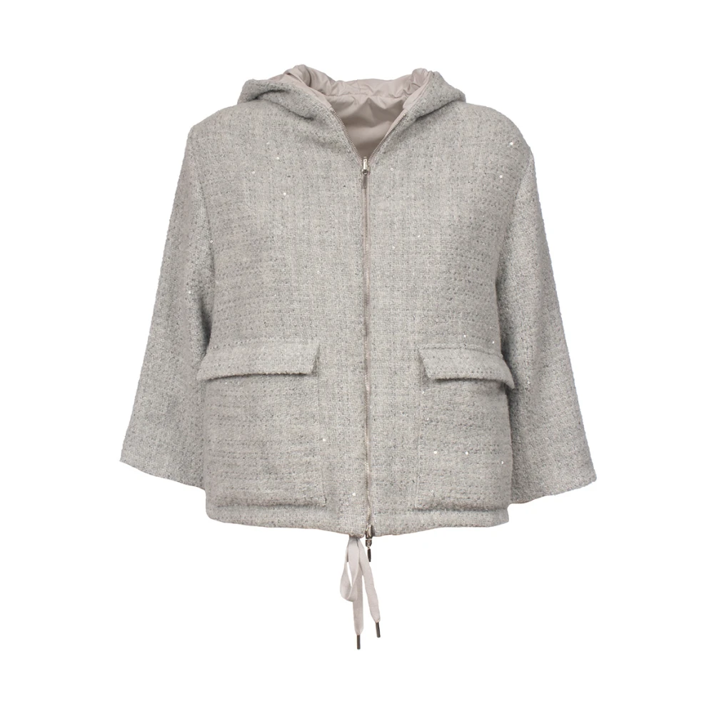 Le Tricot Perugia Hooded jas met dubbele rits Gray Dames