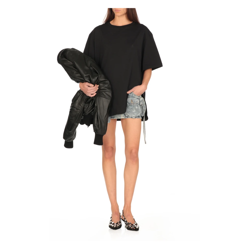 The Attico Zwarte Katoenen T-shirt met Geborduurd Logo Black Dames